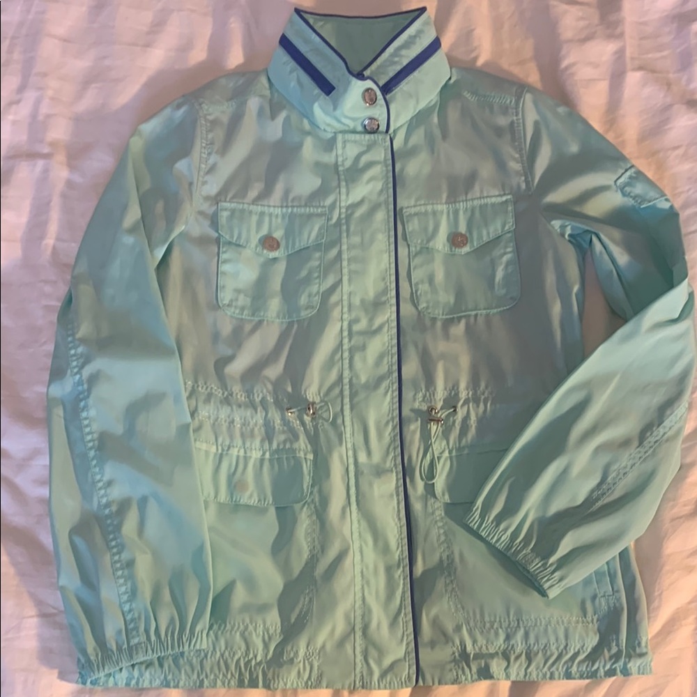 Vince Camuto light aqua lined windbreaker w royal trim NWOT